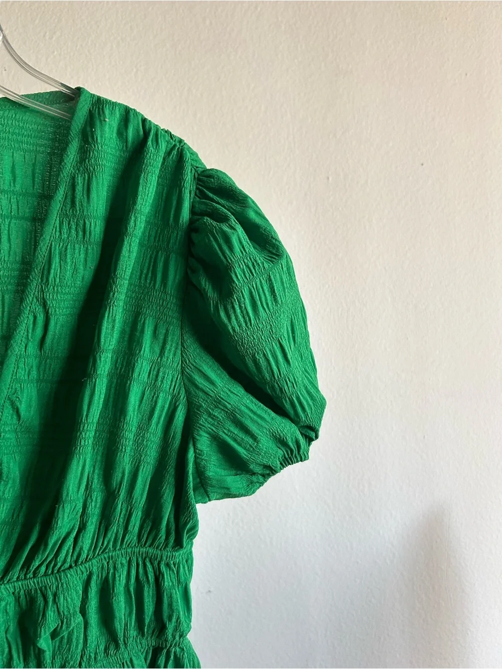 SHEIN Bright Green Puff-Sleeve V-Neck Mini Dress